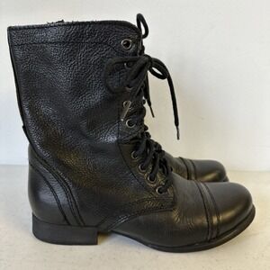 Steve Madden Boots Womens 7.5 M Troopa Combat Black Faux Leather Lace Up Comfort